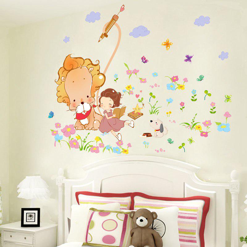 [Wall sticker ]Lion Girl In The Flowers Wall Stickers For Kids Rooms Nursery Baby Bedroom Children D