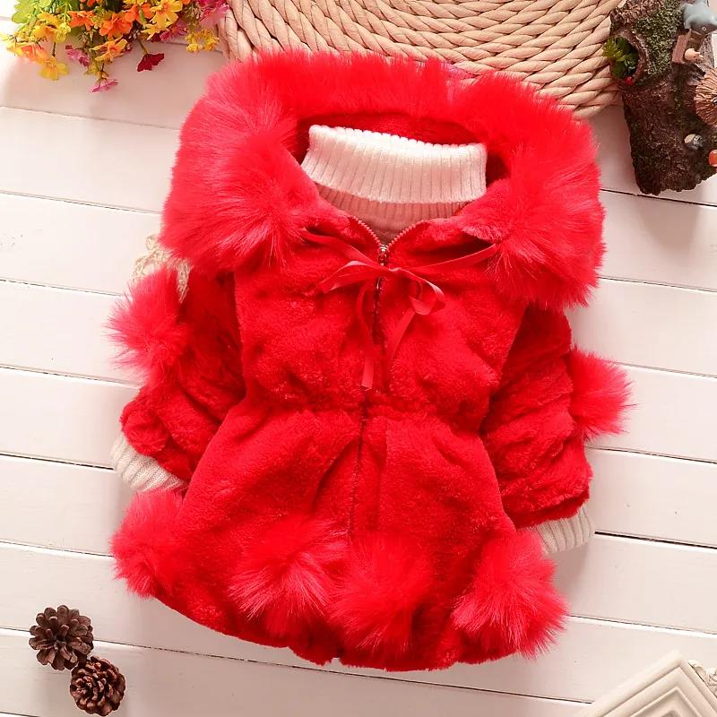 Girls' Winter Padded Wool Sweater Jacket Children's Fur Collar Cotton-padded Jackets Girl's Winter Fur Plus Velvet Padded Jacket