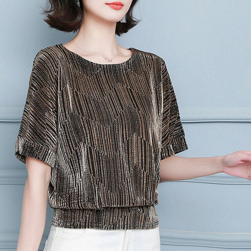 Women Summer Blouses Glitter Loose Short Sleeve Shirt Tops Large Size Elegant Shiny Sequin Tunic Ladies Blouse