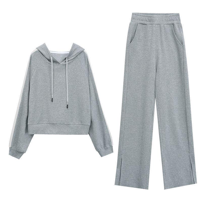 Suit Cotton-containing Leisure Sports Suit Hooded Long-sleeved Hoodie Wide Leg Pants Two-piece Women's Loose Suit Casual Wear