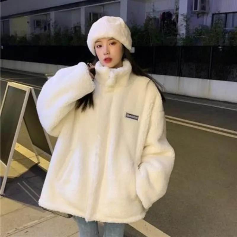 Stand-up Collar Lamb Hair Thickened Single-sided Cotton-padded Jacket Women's Spring and Autumn Loose All-match