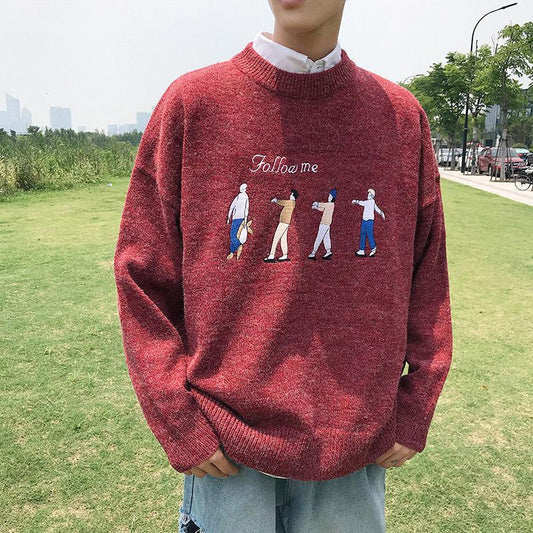 Winter Warm Men Sweater Men Fashion Print Knitted Mens Sweaters Casual Male Slim Fit Pullover