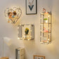 Double Layer Shape Storage Shelf Solid Wood Metal Display Stand Hole-free Storage Rack with Light Strip