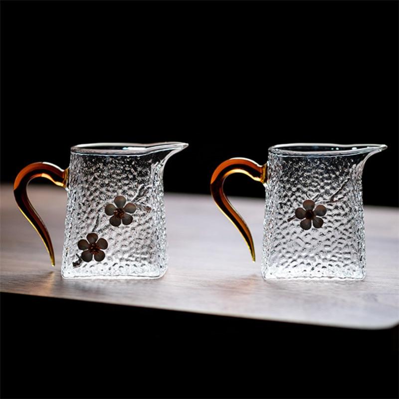 Heat Resistant Large Glass Teapot with Handle 3D Plum Glass Teacup Transparent Hammer Pattern Chahai Drinkware