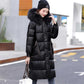 Women's Glossy Loose Down Jacket Mid-length Korean Thick Coat Warm Cotton Coat with Big Fur Collar Winter Quilted Jacket