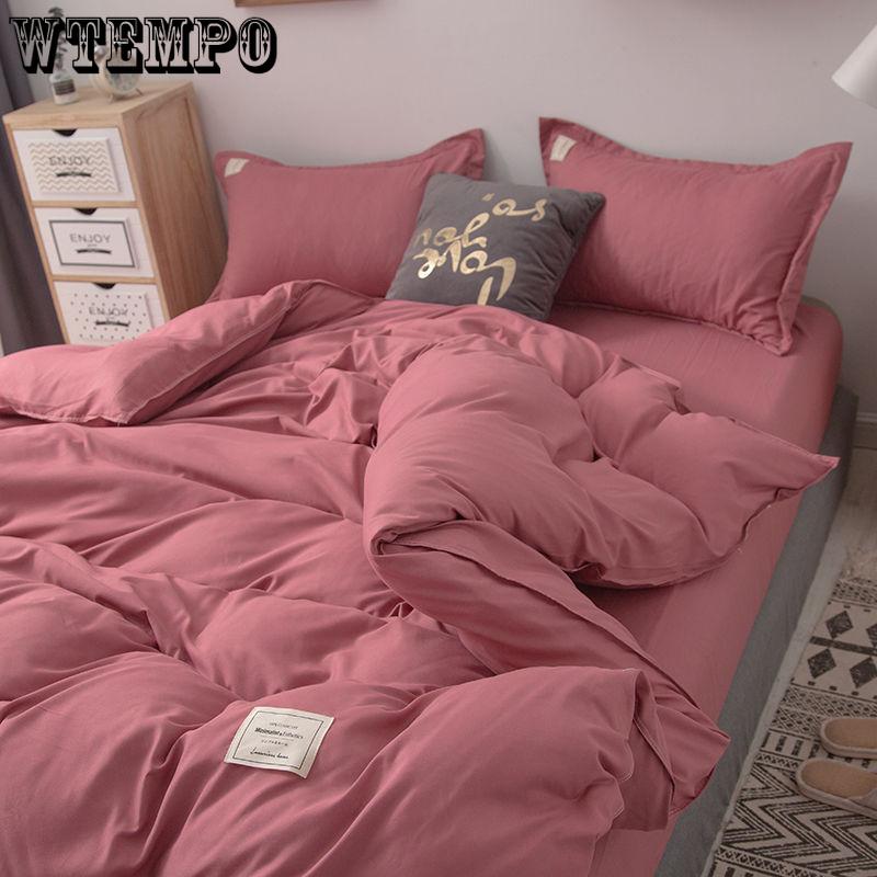 4-Piece Set Home Solid Color Duvet Cover Set Soft Cotton Comforter Cover Pillowcase Set Single Twin Queen King Sizes Quilt