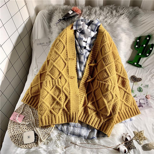 V-neck sweater tops women's sweater sweater coat women's cardigan sweater loose wild