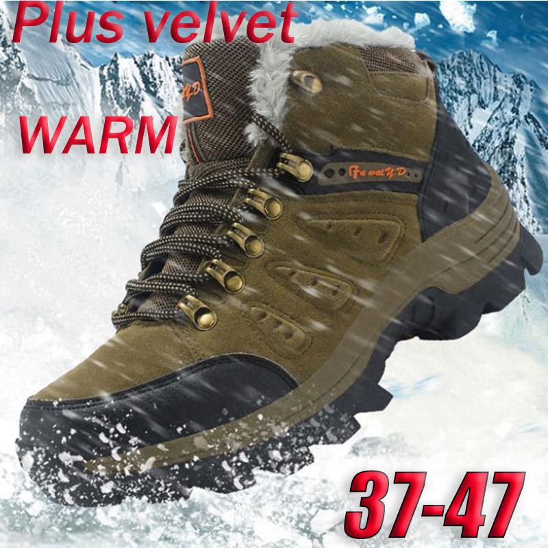 Men's Outdoor High-top Hiking Shoes Winter Plus Velvet Warm Snow Boots Waterproof Non-slip Wear-resistant Hiking Shoes