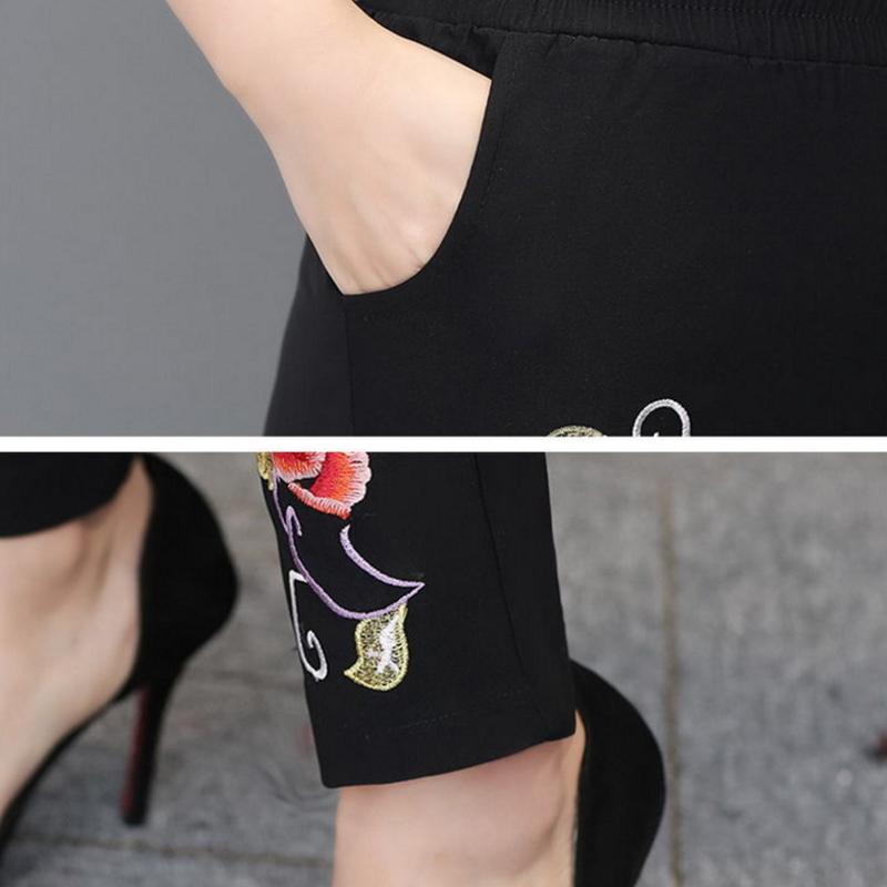 High-waist Leggings Women's Outer Wear Stretch Pants Plus Size Pants Ethnic Style Embroidery Slim-fitting Pants