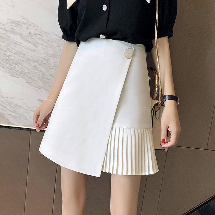 Summer Women Large Size High Waist Irregular Skirt Pleated Skirt Anti-light Out Mini A-line Skirt