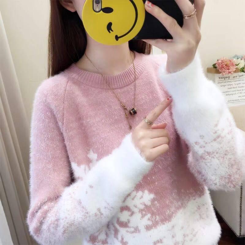 Pofulove non-hair fall and winter Faux mink wool turtleneck sweater Female fungus wear inside and out Ruffle collar sweater
