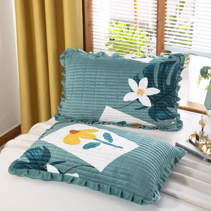 Household Crystal Velvet Thick Quilted Pillowcase Winter Warm Flannel Pillowcase Coral Fluffy Bedding