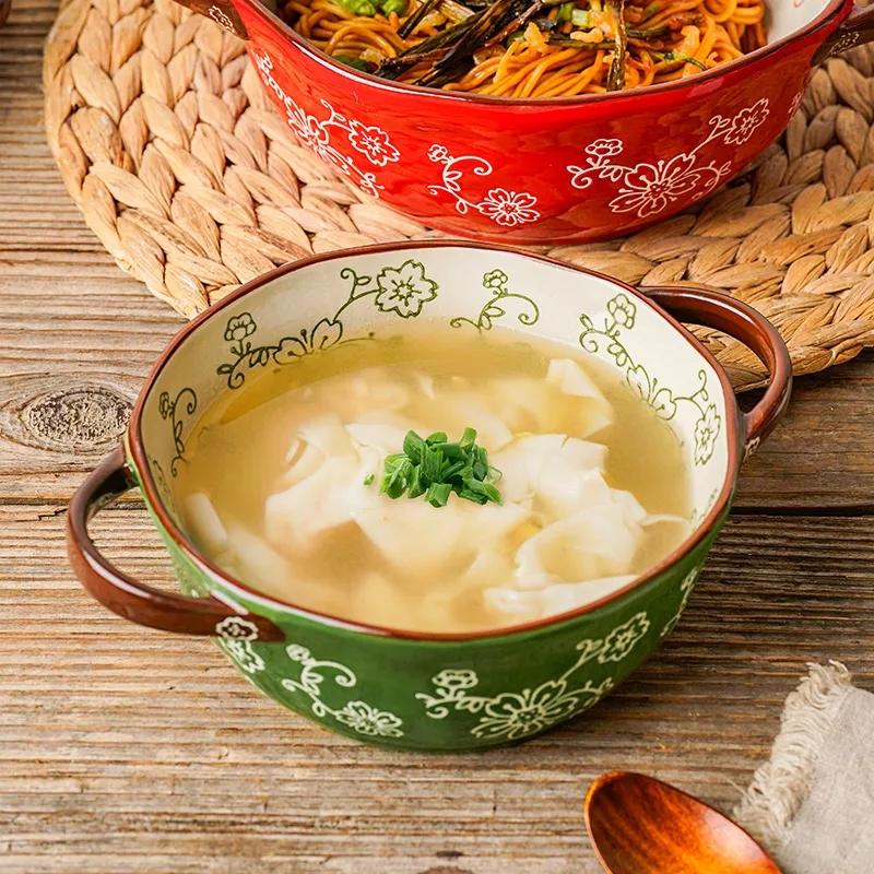 Binaural Soup Bowl Bowl Ceramic Tableware Bowl Creative Noodle Bowl Soup Bowl Japanese Ramen Instant Noodle Bowl