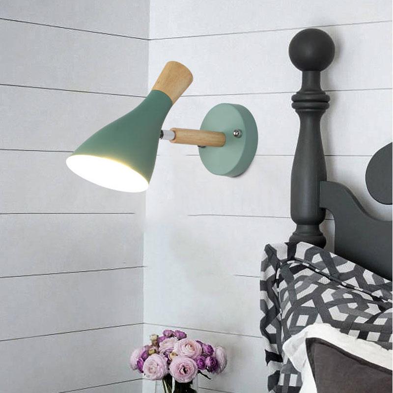 Wooden wall lamp bedside wall lamp wall sconce modern steering head wall light for bedroom