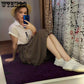 Skirt+Belt Female Pleated Skirt Euro-American Women's Fashion Pure Colored  Loose Half-length Skirt