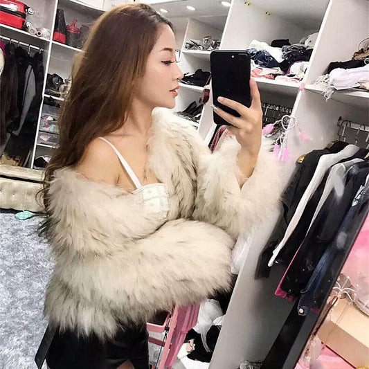 Fur Women's Jacket Imitation Raccoon Fox Hair Short Section Thin Autumn and Winter Korean Version of Thick Fur Fashionable Young Jacket