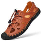 Men's Genuine Cowhide Leather Toe Sandals Outdoor Casual Sandals Beach Shoes Hole Sandals Roman Shoes Waterproof Sport Sandals