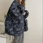 Winter Quilted Rhombus Thick Cotton Padded Jacket Women's Loose and Lazy Collarless Warm Quilted Jacket