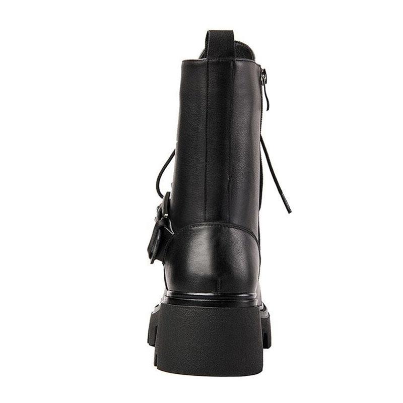 Spring Autumn Thick-soled Round Toe Martin Boots Belt Buckle Short Boots British Shoes Single Boots Motorcycle Shoes