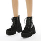 Gothic Boots Women - Goth Black Shoes - Gothic Punk Platform Shoes - Lace Up Back Zipper Boots - Witch Pentagram Moon Embroidery Design