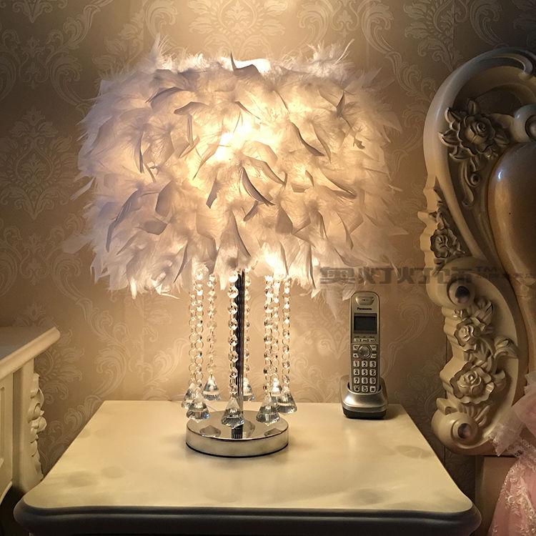 Feather Crystal Table Lamp Bedroom Bedside Lamp Creative European Princess Wedding Room Bedside Lamp