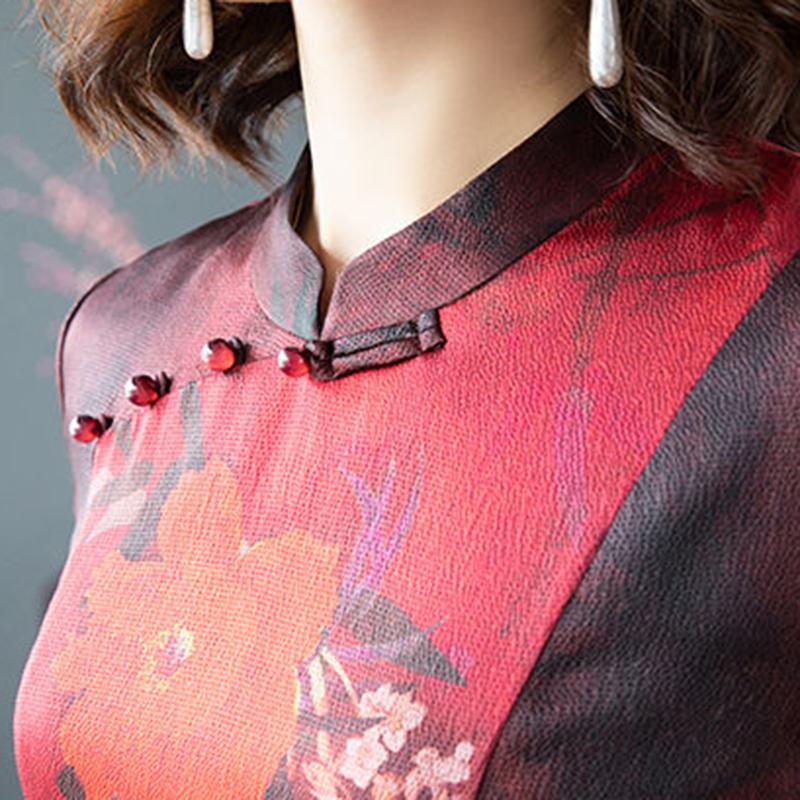 Middle-aged Mother Cheongsam Dress Female Long Summer High-end Retro Cover Belly Chinese Style Simulation Silk Skirt