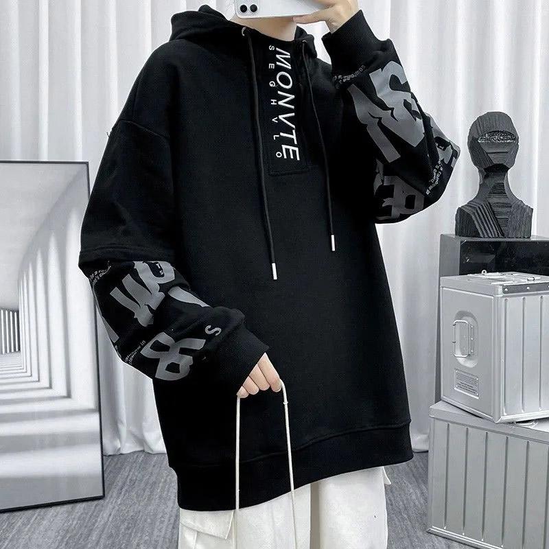 Hooded Sweater Men's Spring and Autumn Loose Large Size All-match Fake Two-piece Top Pullover Thin Section