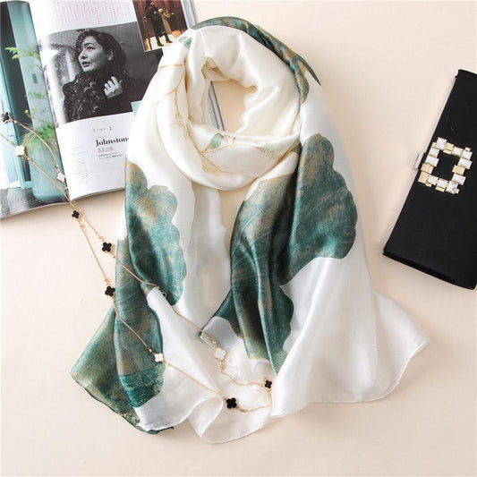 Flower Wrap Shawl Silk Imitation Satin Women Elegant Scarf All-match Headscarf Sunscreen Gauze Shawl