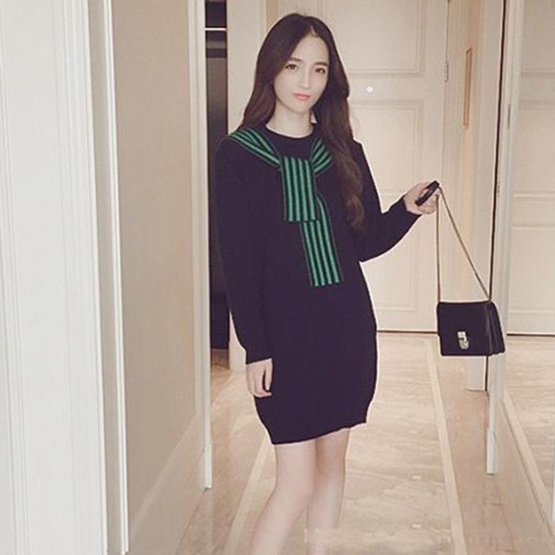 Knitted Dress Women Spring and Autumn Women's Fit Inside A Sweater Dress Mid-length Temperament Skirt