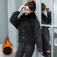 Big Fur Collar Short Padded Jacket Women Plus Velvet Thick Denim Jacket Loose Warm and Comfortable Cotton Coat