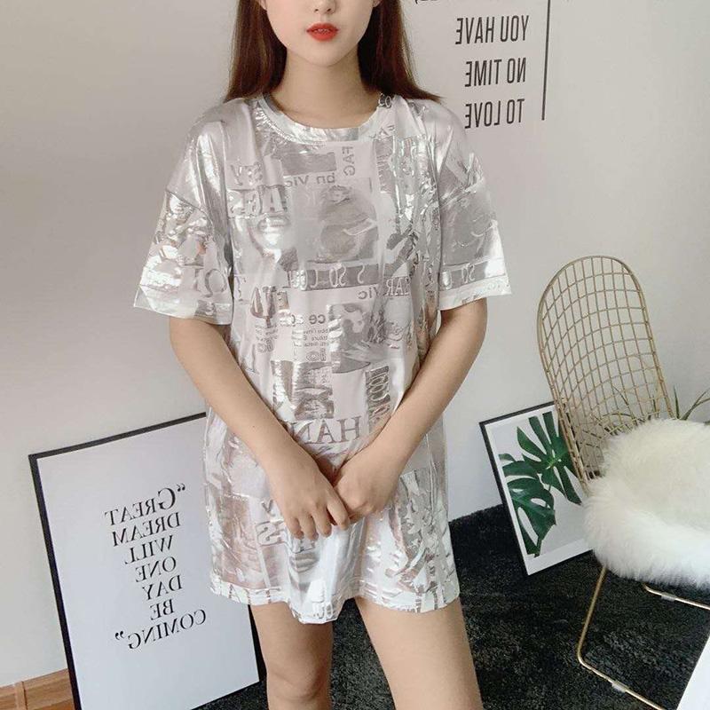 Women Dress Girl Loose O-Neck Short Sleeve Casual Long T-shirt Dress Big Loose Home Comfort
