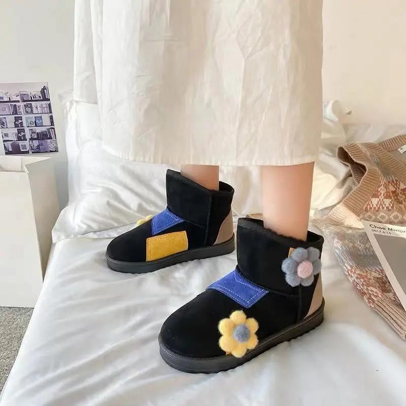 Color-blocking Snow Boots Women's Autumn and Winter Plus Velvet Cotton Shoes Thick-soled Waterproof Non-slip Short Boots