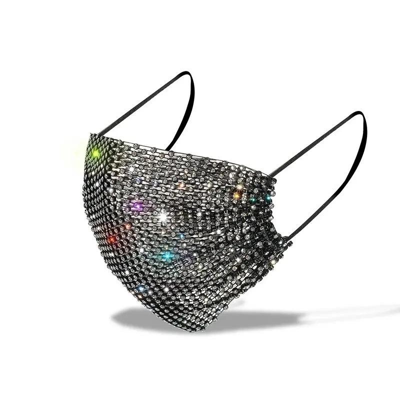 Women's Crystal Rhinestone Decorative Mask Luxury Diamond Face Mask Elastic Adult Masks Rhinestone Mask Steetwear Facial Mouth Mask