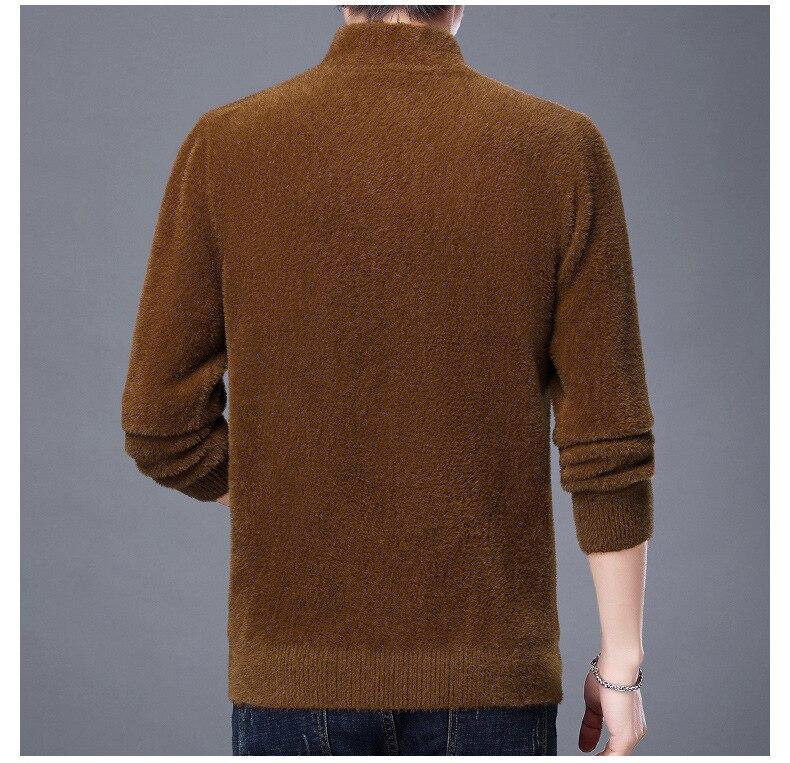 Men Clothing Imitation Mink All-match Base Shirt Men's Diagonal Zipper Stand-up Collar Warm Sweater