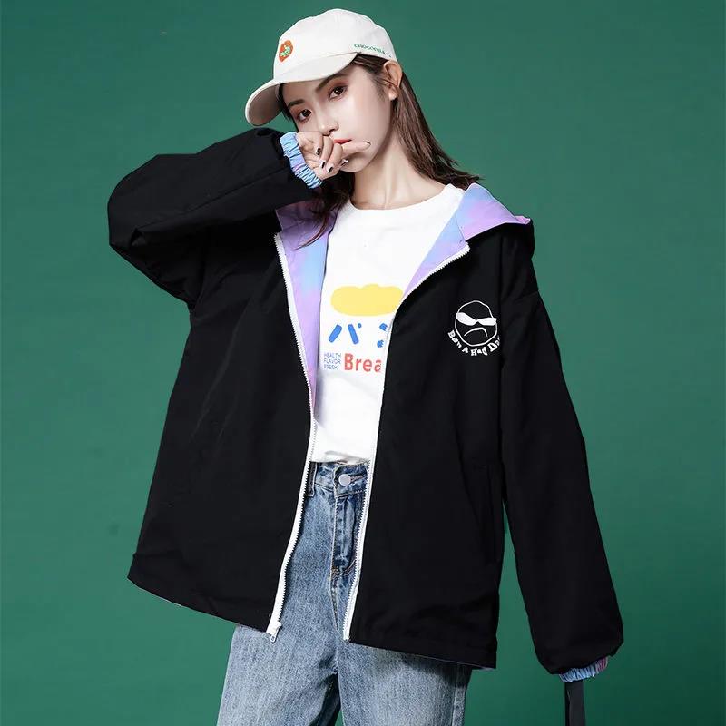 Reversible Jacket Women Loose Spring and Autumn Baseball Uniform Jacket Double-sided Wear Top