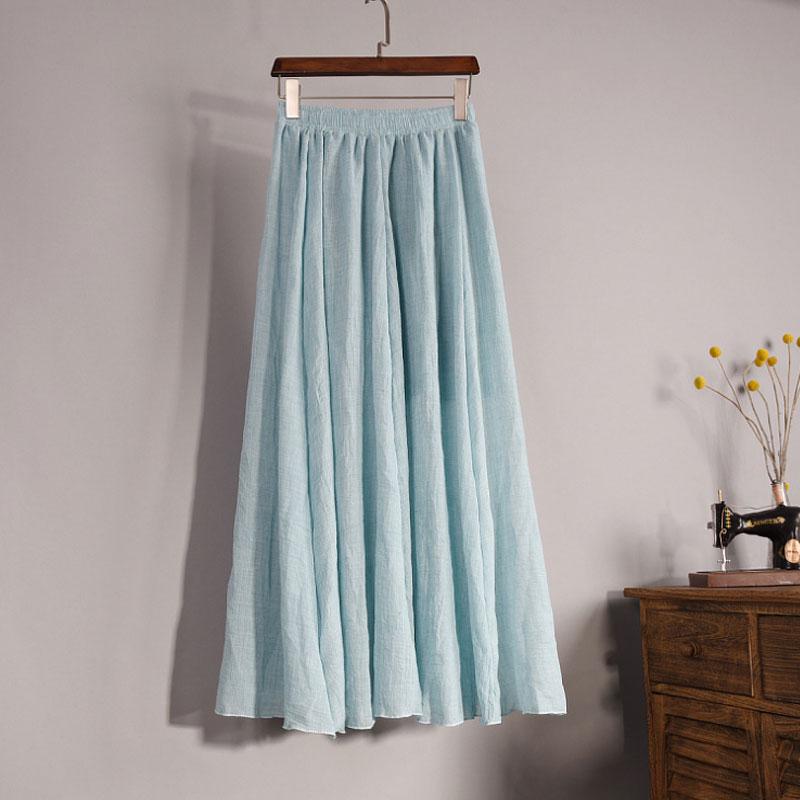 Vintage Women Cotton Linen Skirt High Waisted Elegant Sexy Solid White Black Pleated Skirts Female Maxi Skirts Women Long Skirts