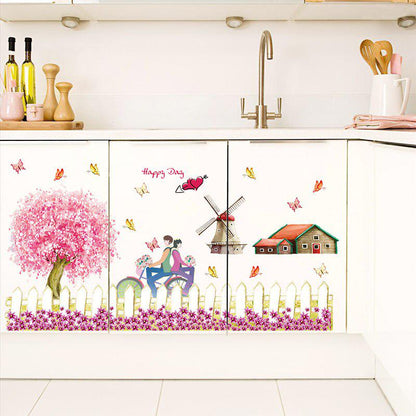[Wall stickers] new design fence windmill pattern Pastoral style farm theme decorative decals diy wa