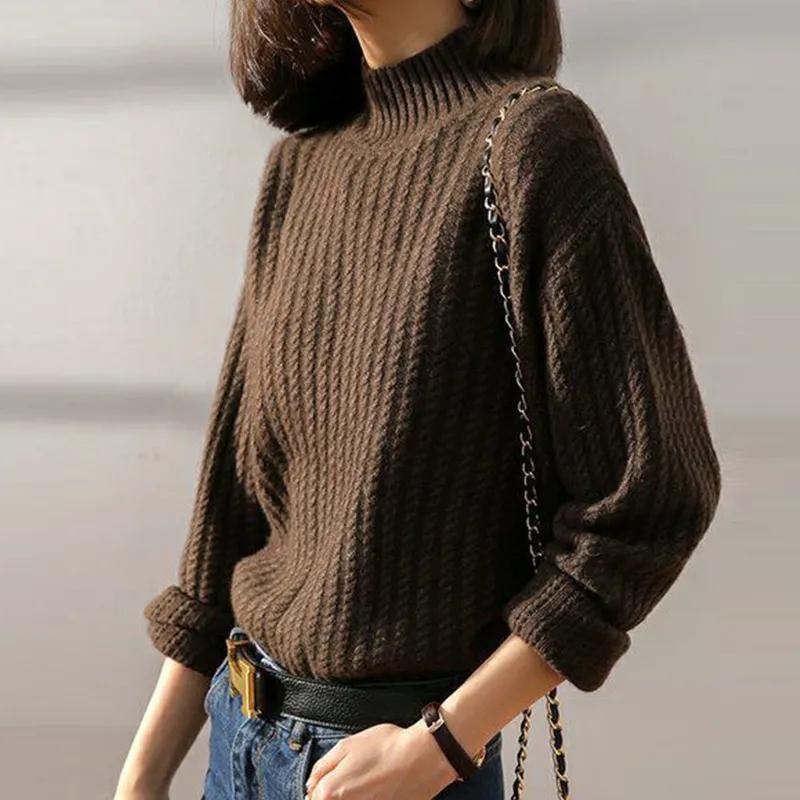 Winter Women Sweaters Pullovers Long Sleeve Turtleneck Knitting Sweater Loose Pullover Ladies Fall Sweater Solid Oversize Jumpers Thick Warm Tops