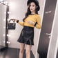 Vintage Elegant Black PU Skirts Women Faux Leather Bud Skirts Pleated Ladies Sexy Party Short Skirts