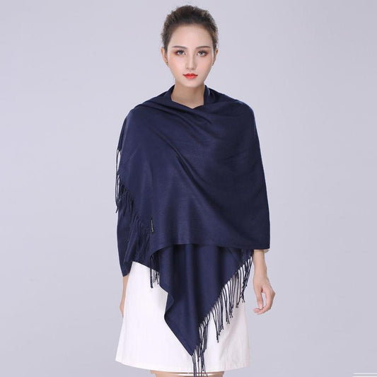Pure Color Faux Cashmere Scarf Shawl Dual-use Wild Thick Long Section Ladies Warm Knitted Big Scarf Soft Fabric Temperament Shawl