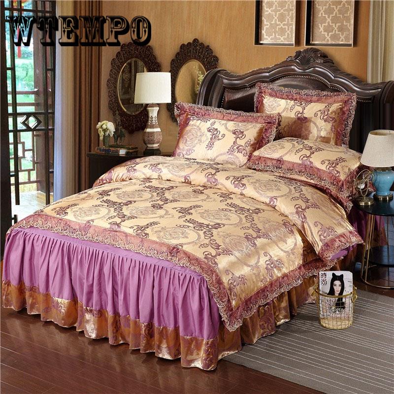 Fashion Home Textile Wedding Jacquard  Bedding Set Luxury Satin Quilt/Duvet Cover Bedclothes