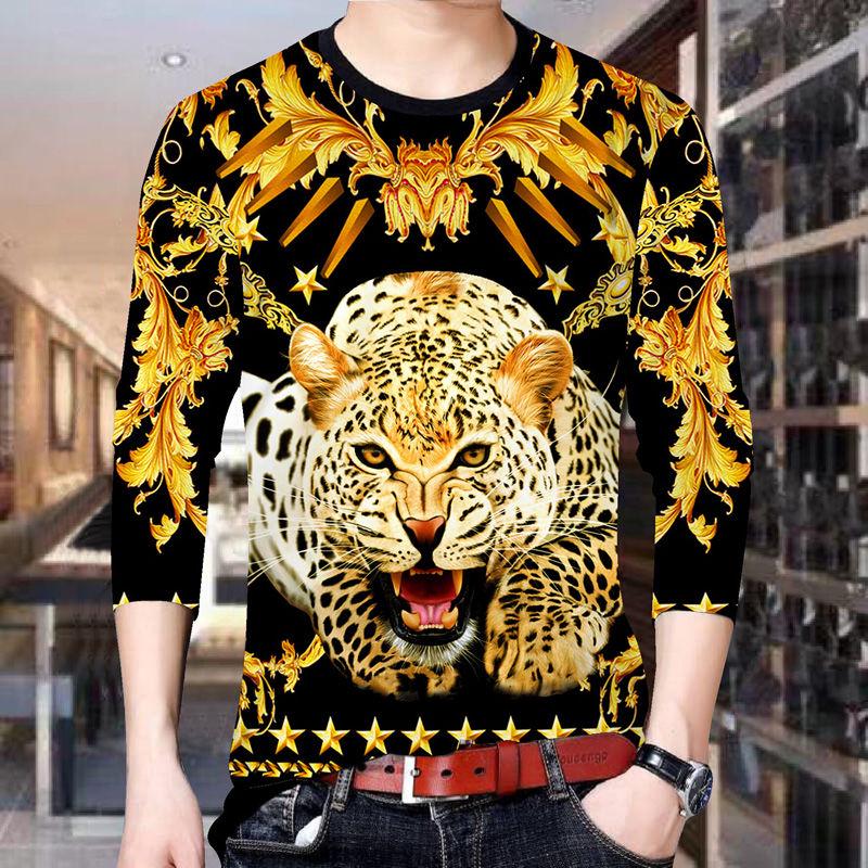 Casual T-shirt men's loose large size long-sleeved T-shirt men's long-sleeved T-shirt 3D printing