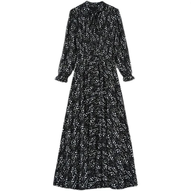 Chiffon Long Sleeve Dress Spring and Autumn Floral Chiffon Super Fairy Waist Beach Dress Long Skirt Fabric Lightweight Breathable
