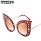 WTEMPO , Personality New Rhinestone Cat Eye Sunglasses Women Trend Fashion Rivet Big Frame Women Cat