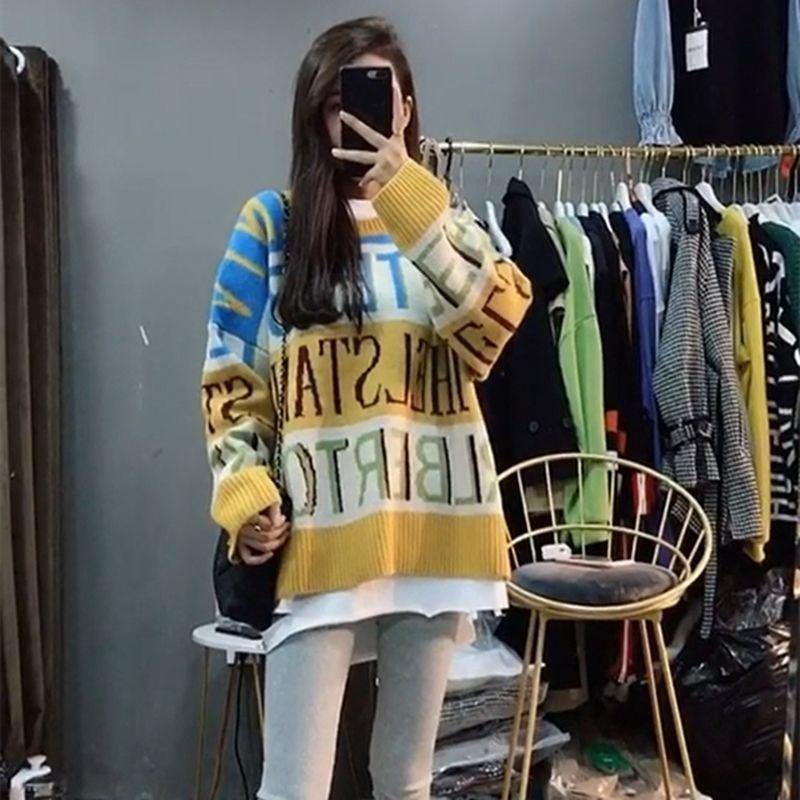 Sweater Loose and Lazy Female Outer Wear Korean Style Fall/winter Pullover Round Neck Casual All-match Long-sleeved Base