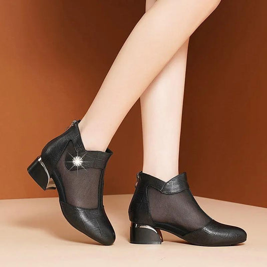 Women's Spring and Summer Thick with Hollow Breathable Mesh Toe Cap Sandals Women's Casual Shoes Work Shoes Sandals Boots Mid-heel Shoes Wedding Shoes