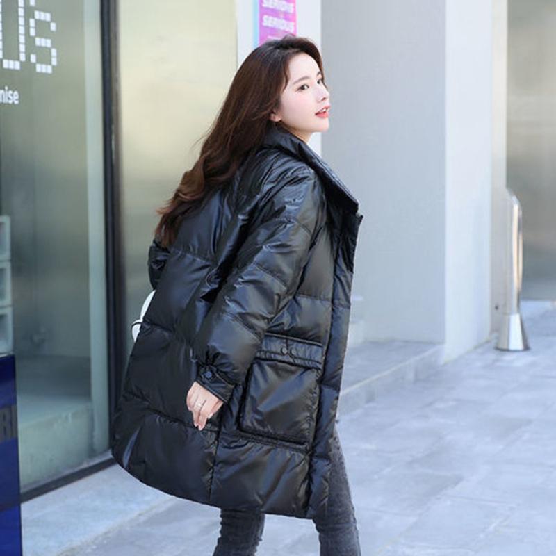 Women's Winter Korean Loose Quilted Coat Warm Stand-collar Down Jacket Women's Glossy Mid-length Down Jacket