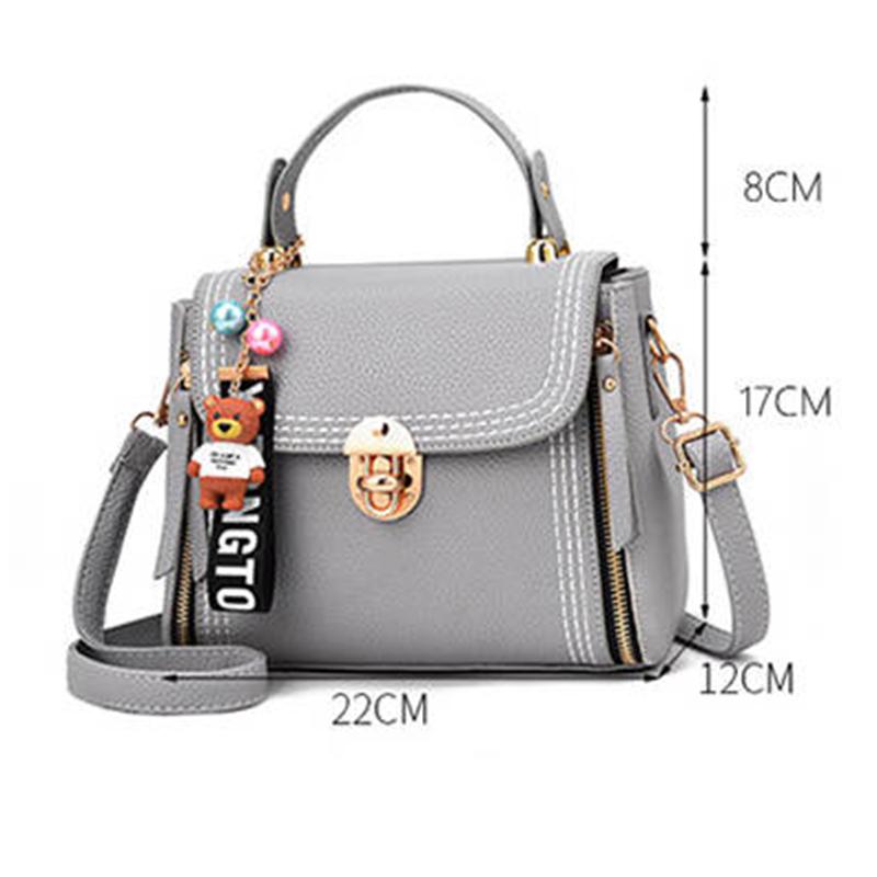 Women's Top-handle Bag Tote Bag Euramerican Style Crossbody Zipper Shoulder Bags with Bear Pendant