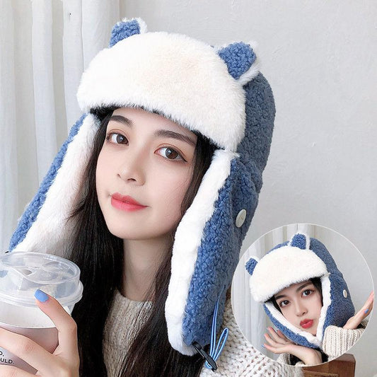 Lei Feng Hat Female Cat Ears Cute Autumn and Winter Cycling Windproof Ear Protection Hat Winter Cold and Warm Cotton Hat