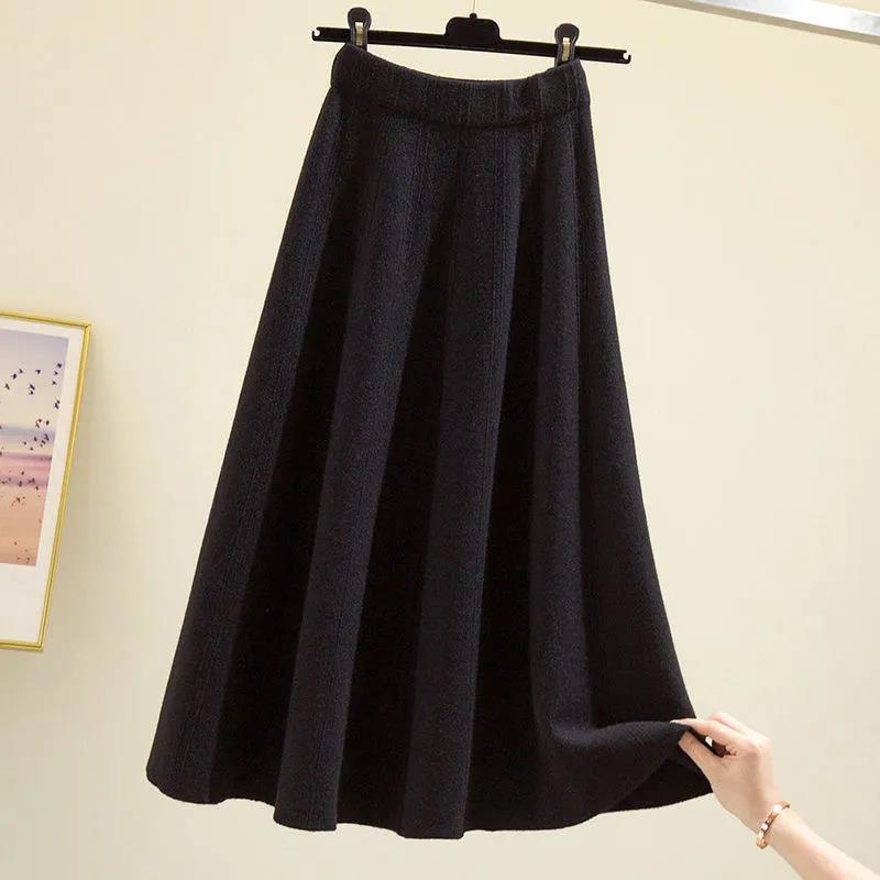 1PC Thick Skirt Knitted Pleated High Waist Midi Long Autumn Warm Dress Bottoming Skirts
